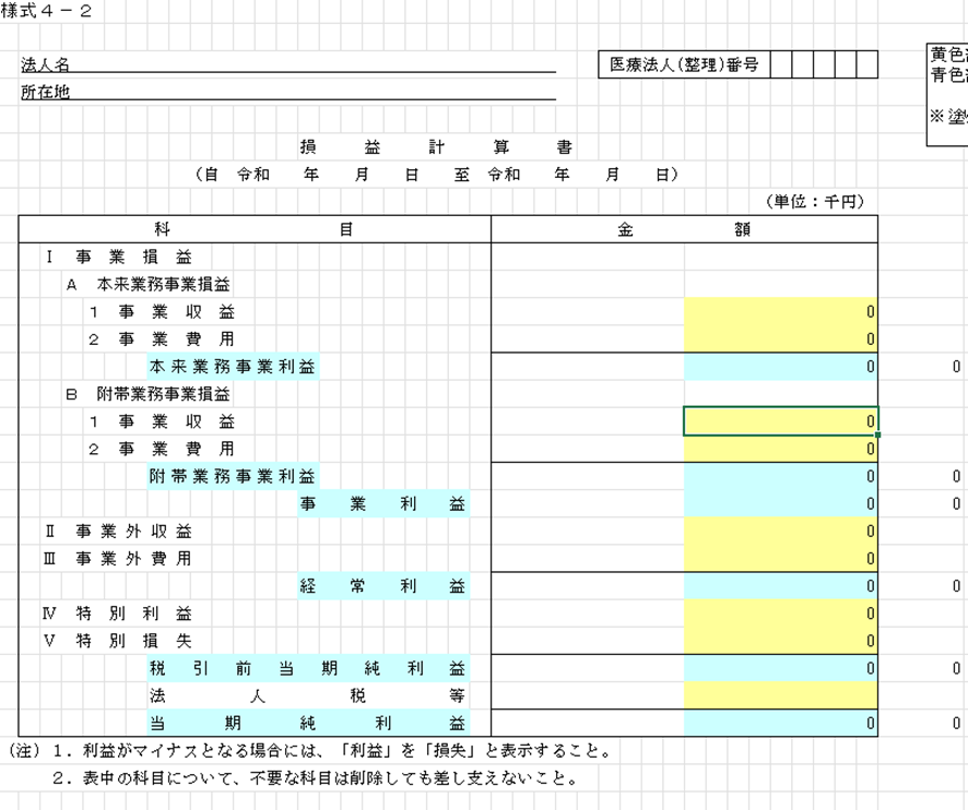 損益計算書(東京都 様式4-2)